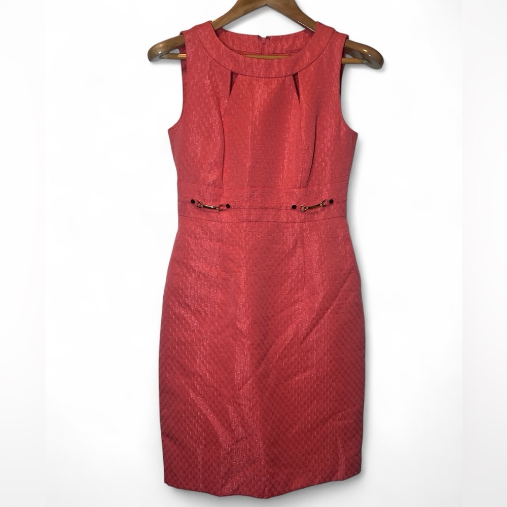 Tahari ASL Arthur S Levine Coral Geometric Textured Dress Size 2‎ A-Line Sheath